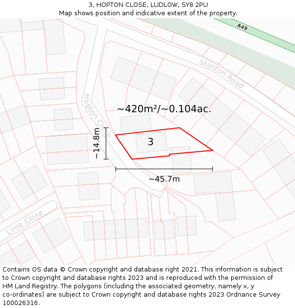 3, HOPTON CLOSE, LUDLOW, SY8 2PU: Plot and title map