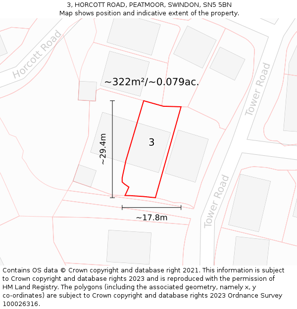 3, HORCOTT ROAD, PEATMOOR, SWINDON, SN5 5BN: Plot and title map