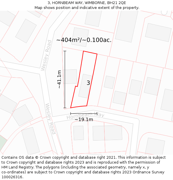 3, HORNBEAM WAY, WIMBORNE, BH21 2QE: Plot and title map