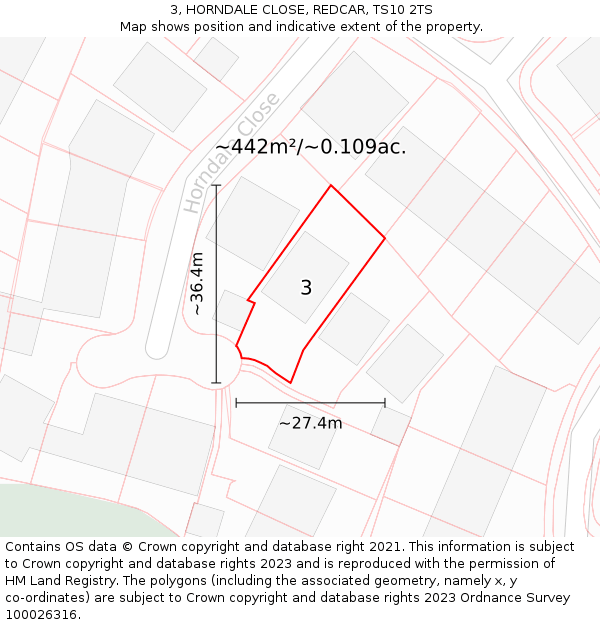 3, HORNDALE CLOSE, REDCAR, TS10 2TS: Plot and title map