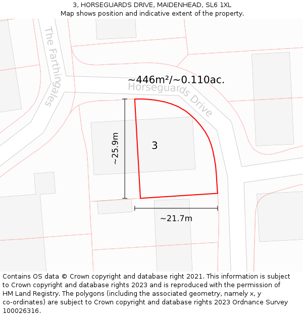 3, HORSEGUARDS DRIVE, MAIDENHEAD, SL6 1XL: Plot and title map