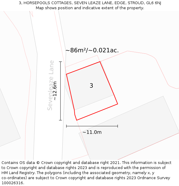 3, HORSEPOOLS COTTAGES, SEVEN LEAZE LANE, EDGE, STROUD, GL6 6NJ: Plot and title map