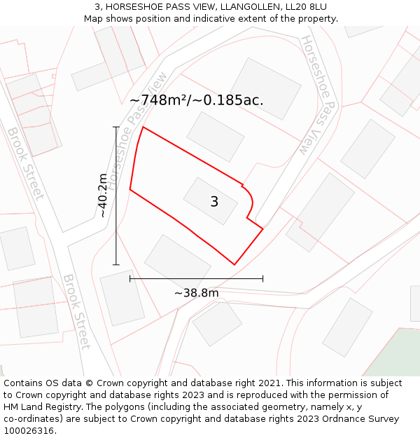 3, HORSESHOE PASS VIEW, LLANGOLLEN, LL20 8LU: Plot and title map