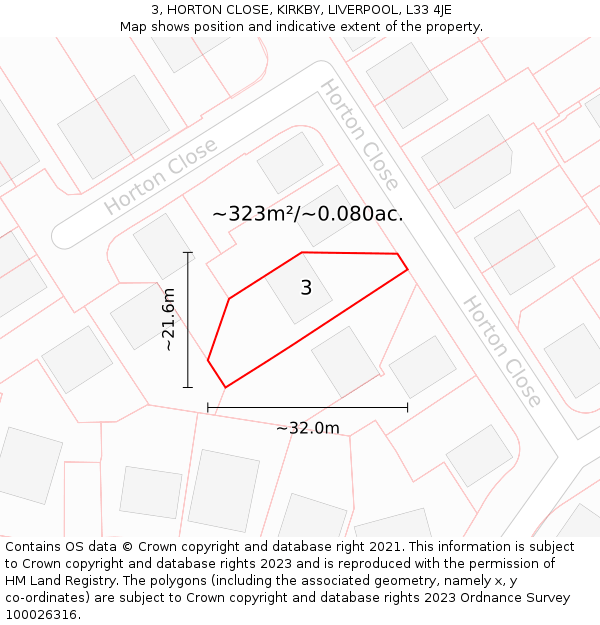 3, HORTON CLOSE, KIRKBY, LIVERPOOL, L33 4JE: Plot and title map