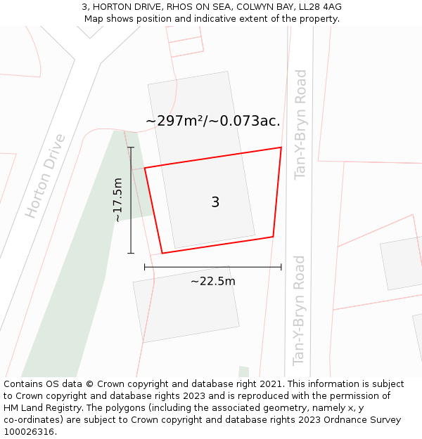 3, HORTON DRIVE, RHOS ON SEA, COLWYN BAY, LL28 4AG: Plot and title map