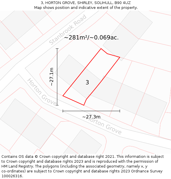 3, HORTON GROVE, SHIRLEY, SOLIHULL, B90 4UZ: Plot and title map