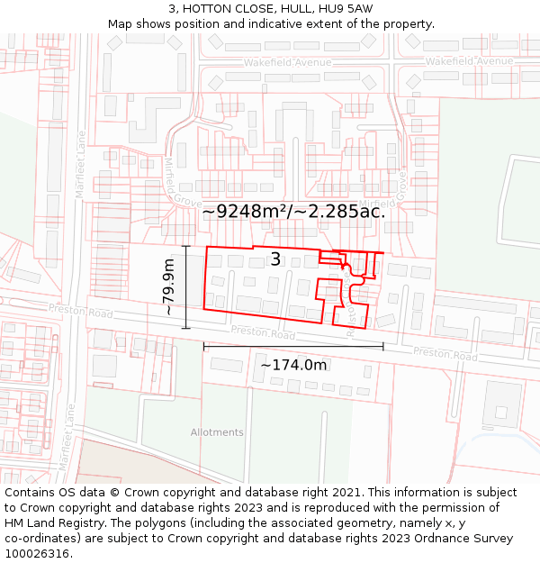 3, HOTTON CLOSE, HULL, HU9 5AW: Plot and title map