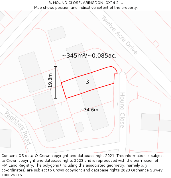 3, HOUND CLOSE, ABINGDON, OX14 2LU: Plot and title map