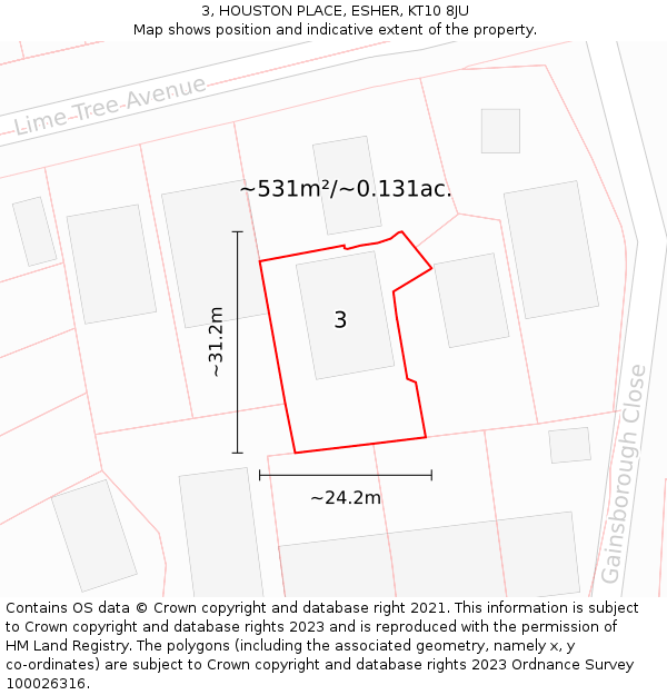 3, HOUSTON PLACE, ESHER, KT10 8JU: Plot and title map