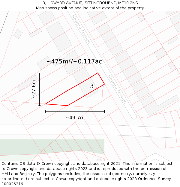 3, HOWARD AVENUE, SITTINGBOURNE, ME10 2NS: Plot and title map