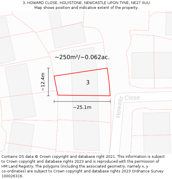 3, HOWARD CLOSE, HOLYSTONE, NEWCASTLE UPON TYNE, NE27 0UU: Plot and title map