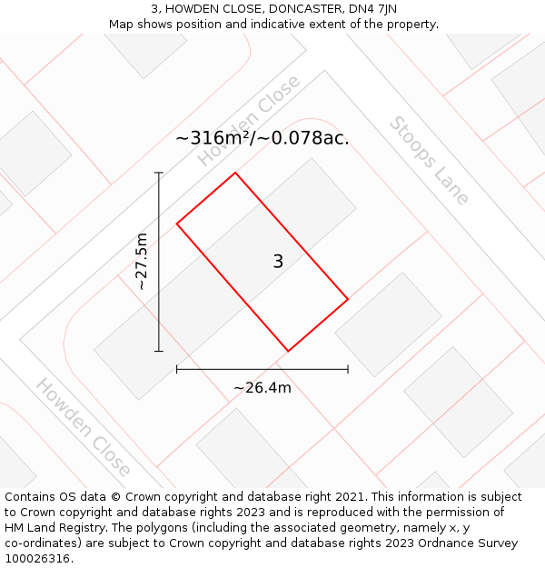 3, HOWDEN CLOSE, DONCASTER, DN4 7JN: Plot and title map