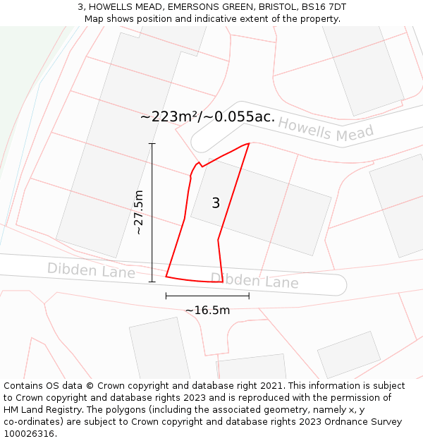 3, HOWELLS MEAD, EMERSONS GREEN, BRISTOL, BS16 7DT: Plot and title map