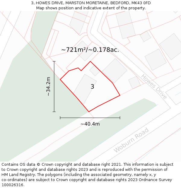 3, HOWES DRIVE, MARSTON MORETAINE, BEDFORD, MK43 0FD: Plot and title map