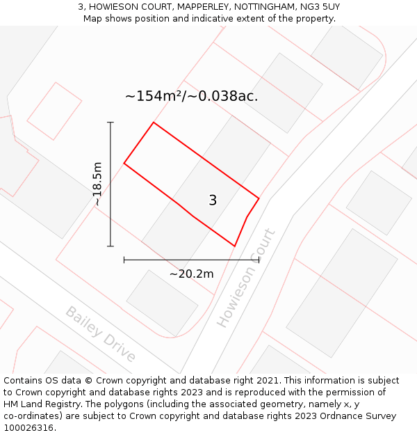 3, HOWIESON COURT, MAPPERLEY, NOTTINGHAM, NG3 5UY: Plot and title map