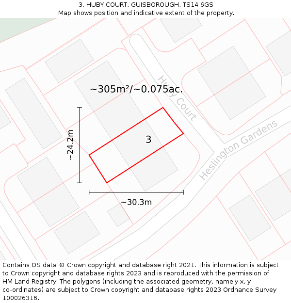 3, HUBY COURT, GUISBOROUGH, TS14 6GS: Plot and title map