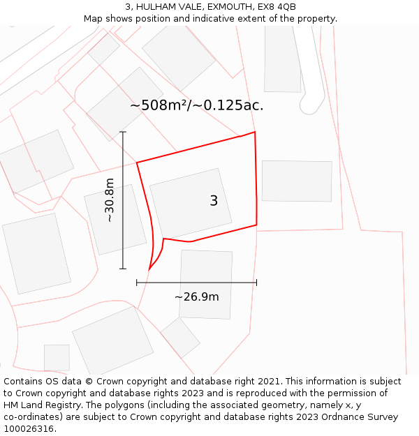 3, HULHAM VALE, EXMOUTH, EX8 4QB: Plot and title map