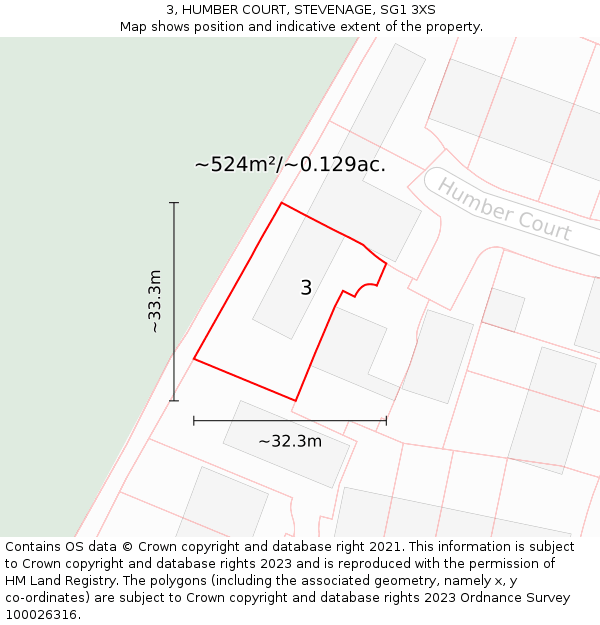 3, HUMBER COURT, STEVENAGE, SG1 3XS: Plot and title map