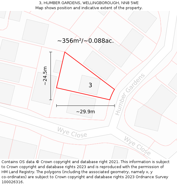 3, HUMBER GARDENS, WELLINGBOROUGH, NN8 5WE: Plot and title map