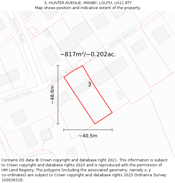 3, HUNTER AVENUE, MANBY, LOUTH, LN11 8TY: Plot and title map