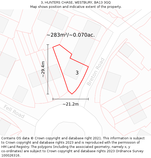 3, HUNTERS CHASE, WESTBURY, BA13 3GQ: Plot and title map