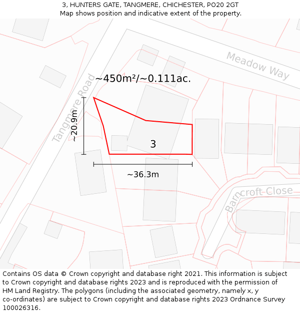 3, HUNTERS GATE, TANGMERE, CHICHESTER, PO20 2GT: Plot and title map