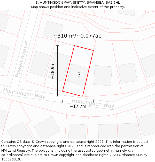 3, HUNTINGDON WAY, SKETTY, SWANSEA, SA2 9HL: Plot and title map