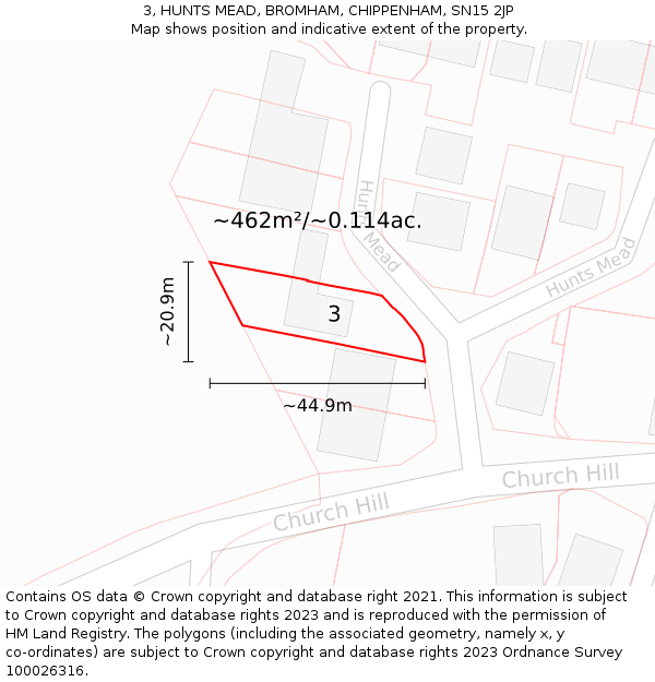 3, HUNTS MEAD, BROMHAM, CHIPPENHAM, SN15 2JP: Plot and title map