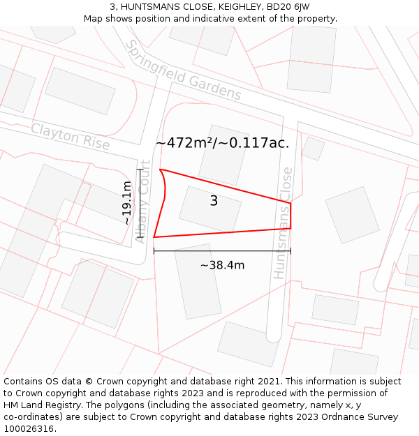 3, HUNTSMANS CLOSE, KEIGHLEY, BD20 6JW: Plot and title map