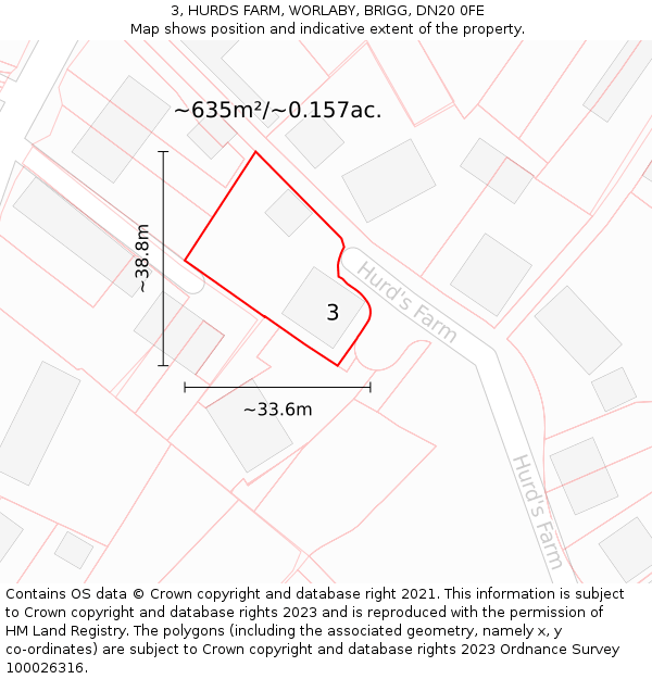 3, HURDS FARM, WORLABY, BRIGG, DN20 0FE: Plot and title map