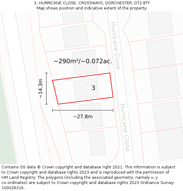 3, HURRICANE CLOSE, CROSSWAYS, DORCHESTER, DT2 8TY: Plot and title map