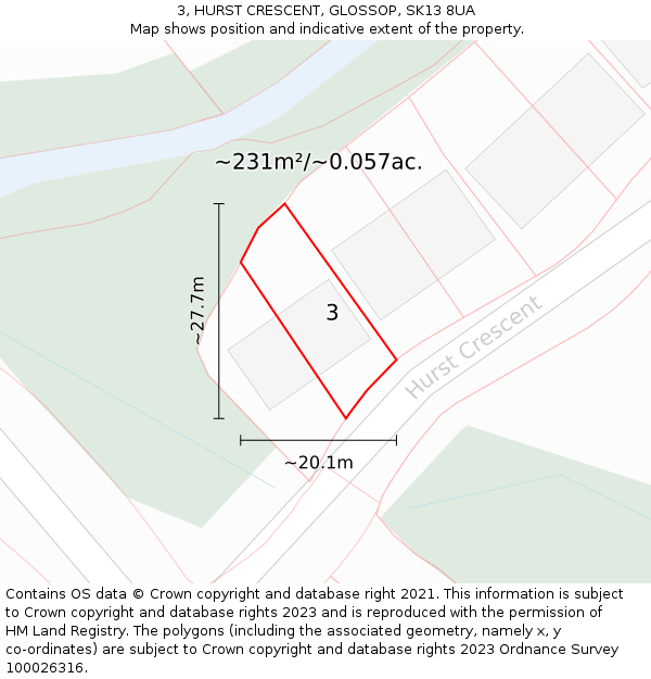 3, HURST CRESCENT, GLOSSOP, SK13 8UA: Plot and title map