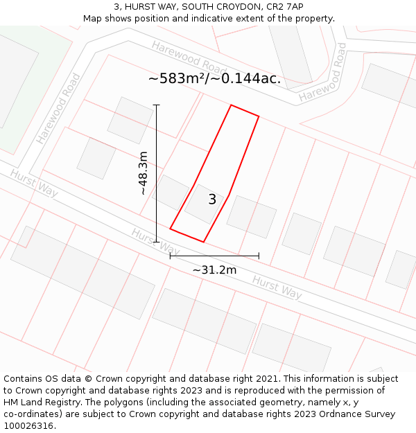 3, HURST WAY, SOUTH CROYDON, CR2 7AP: Plot and title map