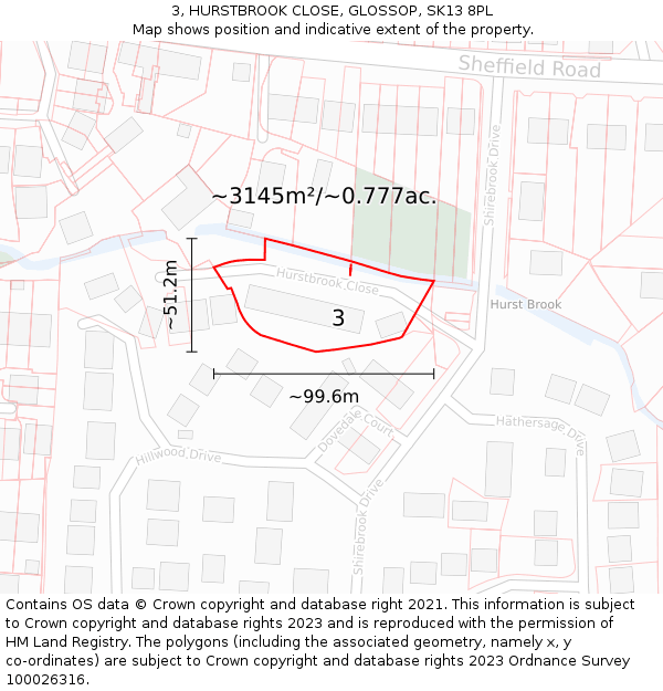 3, HURSTBROOK CLOSE, GLOSSOP, SK13 8PL: Plot and title map