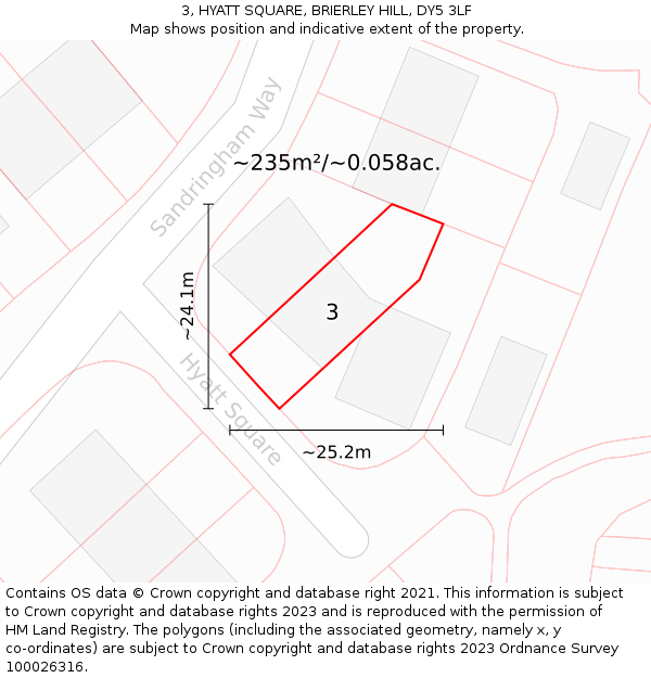 3, HYATT SQUARE, BRIERLEY HILL, DY5 3LF: Plot and title map