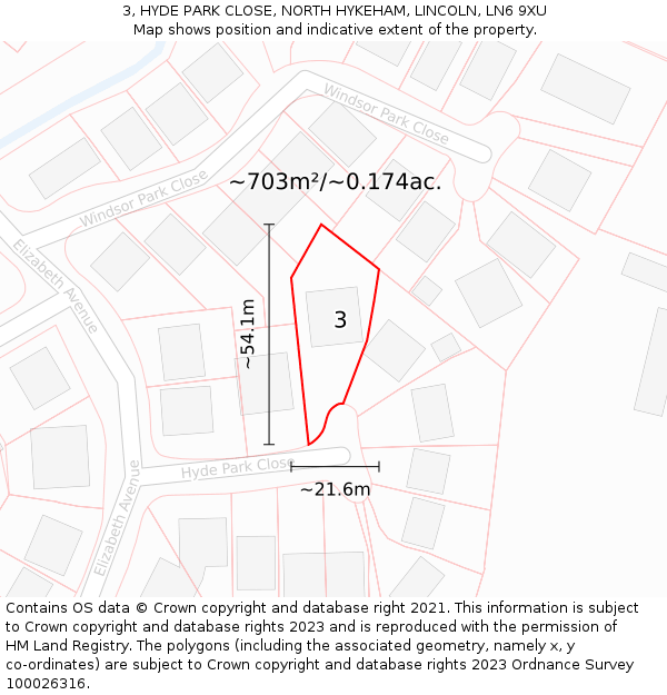 3, HYDE PARK CLOSE, NORTH HYKEHAM, LINCOLN, LN6 9XU: Plot and title map