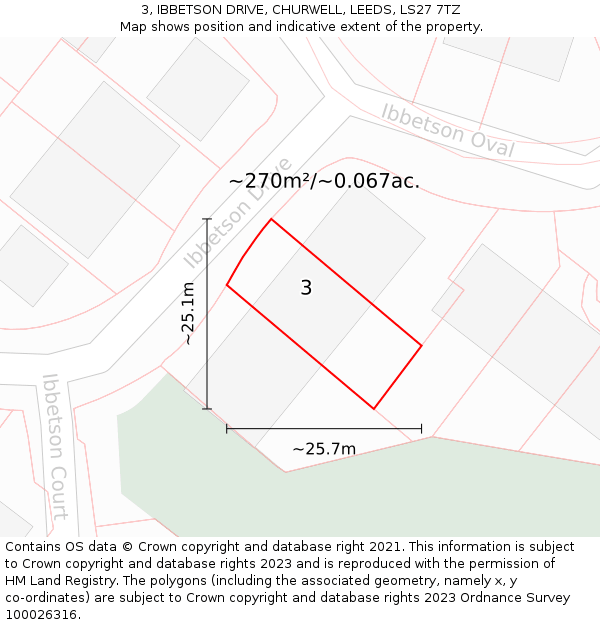 3, IBBETSON DRIVE, CHURWELL, LEEDS, LS27 7TZ: Plot and title map