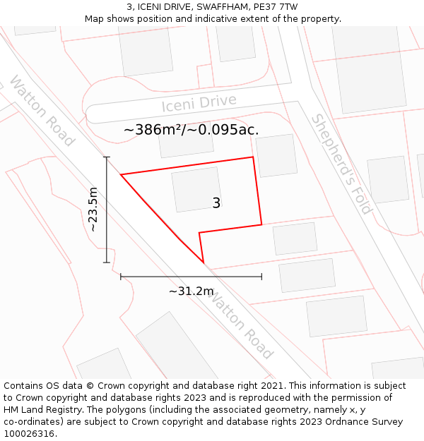 3, ICENI DRIVE, SWAFFHAM, PE37 7TW: Plot and title map
