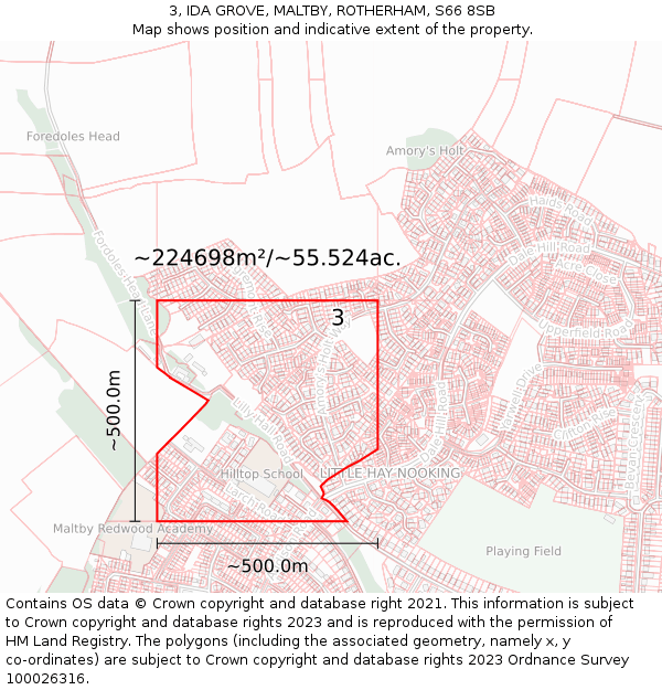 3, IDA GROVE, MALTBY, ROTHERHAM, S66 8SB: Plot and title map