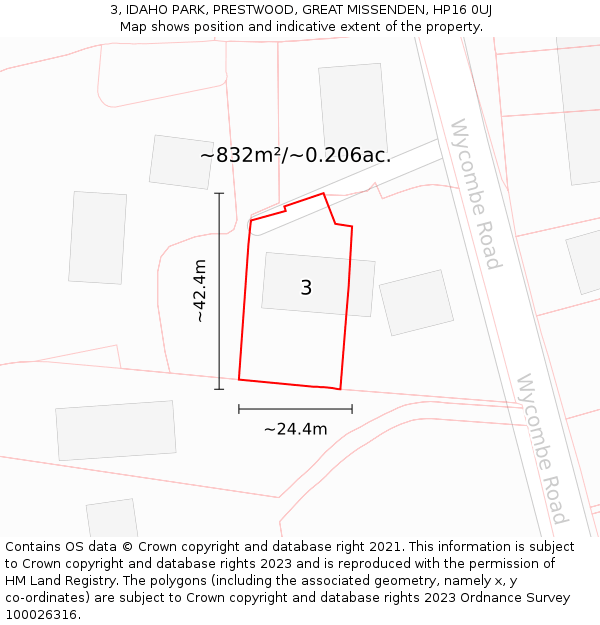 3, IDAHO PARK, PRESTWOOD, GREAT MISSENDEN, HP16 0UJ: Plot and title map