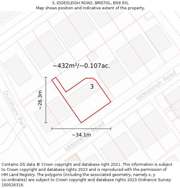 3, IDDESLEIGH ROAD, BRISTOL, BS6 6YL: Plot and title map