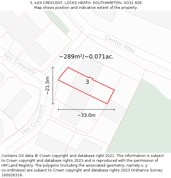 3, ILEX CRESCENT, LOCKS HEATH, SOUTHAMPTON, SO31 6SE: Plot and title map