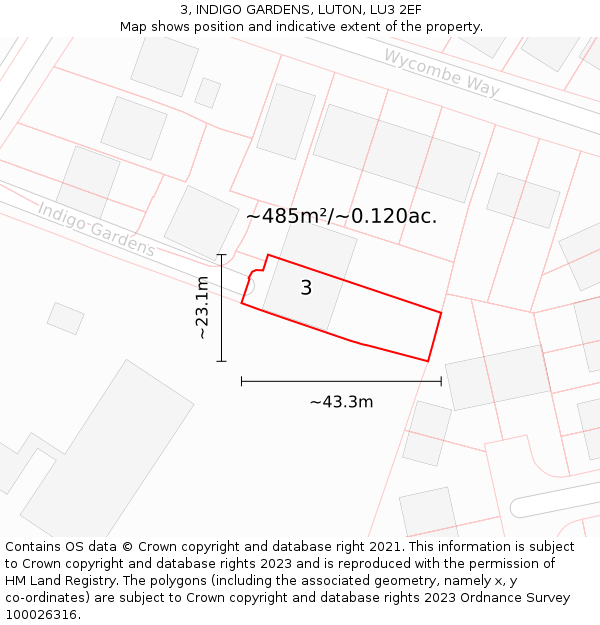 3, INDIGO GARDENS, LUTON, LU3 2EF: Plot and title map