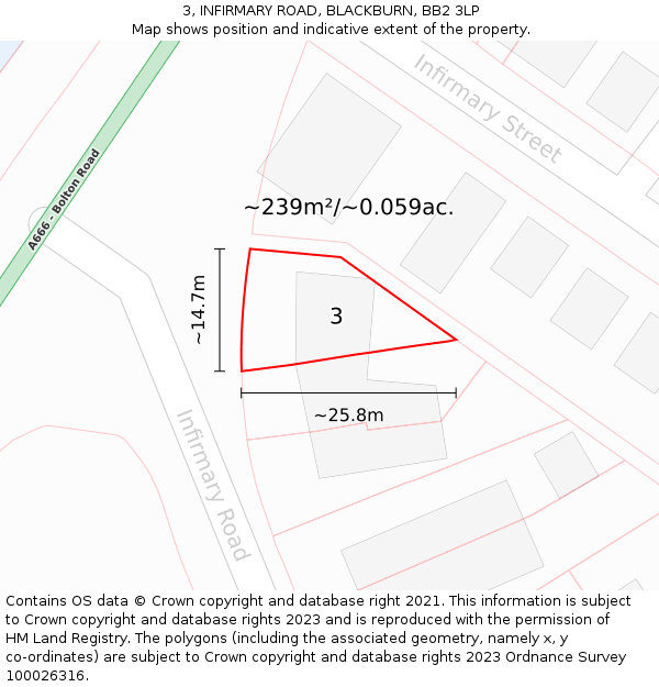 3, INFIRMARY ROAD, BLACKBURN, BB2 3LP: Plot and title map