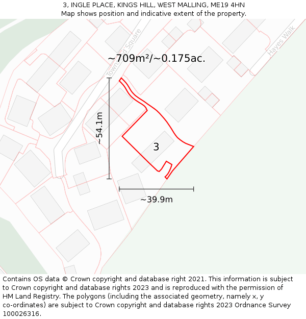 3, INGLE PLACE, KINGS HILL, WEST MALLING, ME19 4HN: Plot and title map