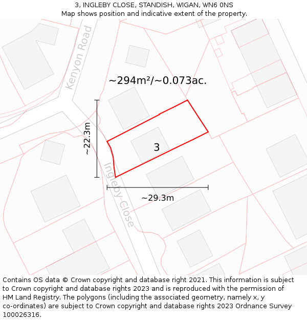 3, INGLEBY CLOSE, STANDISH, WIGAN, WN6 0NS: Plot and title map