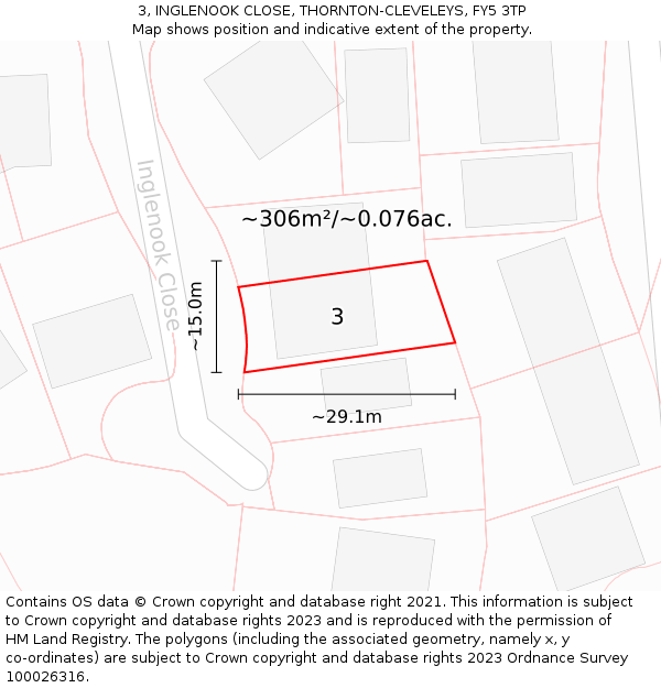 3, INGLENOOK CLOSE, THORNTON-CLEVELEYS, FY5 3TP: Plot and title map