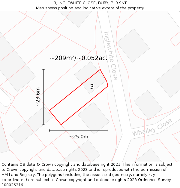 3, INGLEWHITE CLOSE, BURY, BL9 9NT: Plot and title map