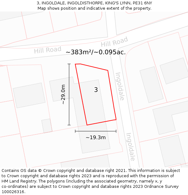 3, INGOLDALE, INGOLDISTHORPE, KING'S LYNN, PE31 6NY: Plot and title map