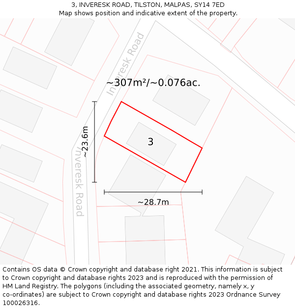 3, INVERESK ROAD, TILSTON, MALPAS, SY14 7ED: Plot and title map